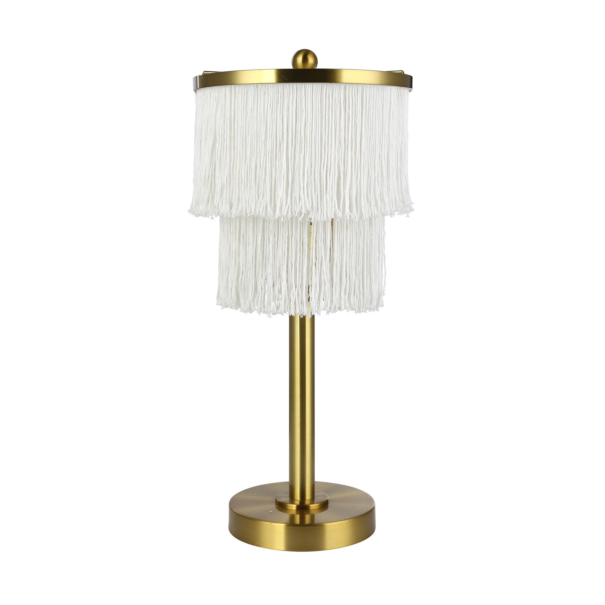 Polished Metal Table Lamp With Cream Fringe Shade - Reclaimed Elegance