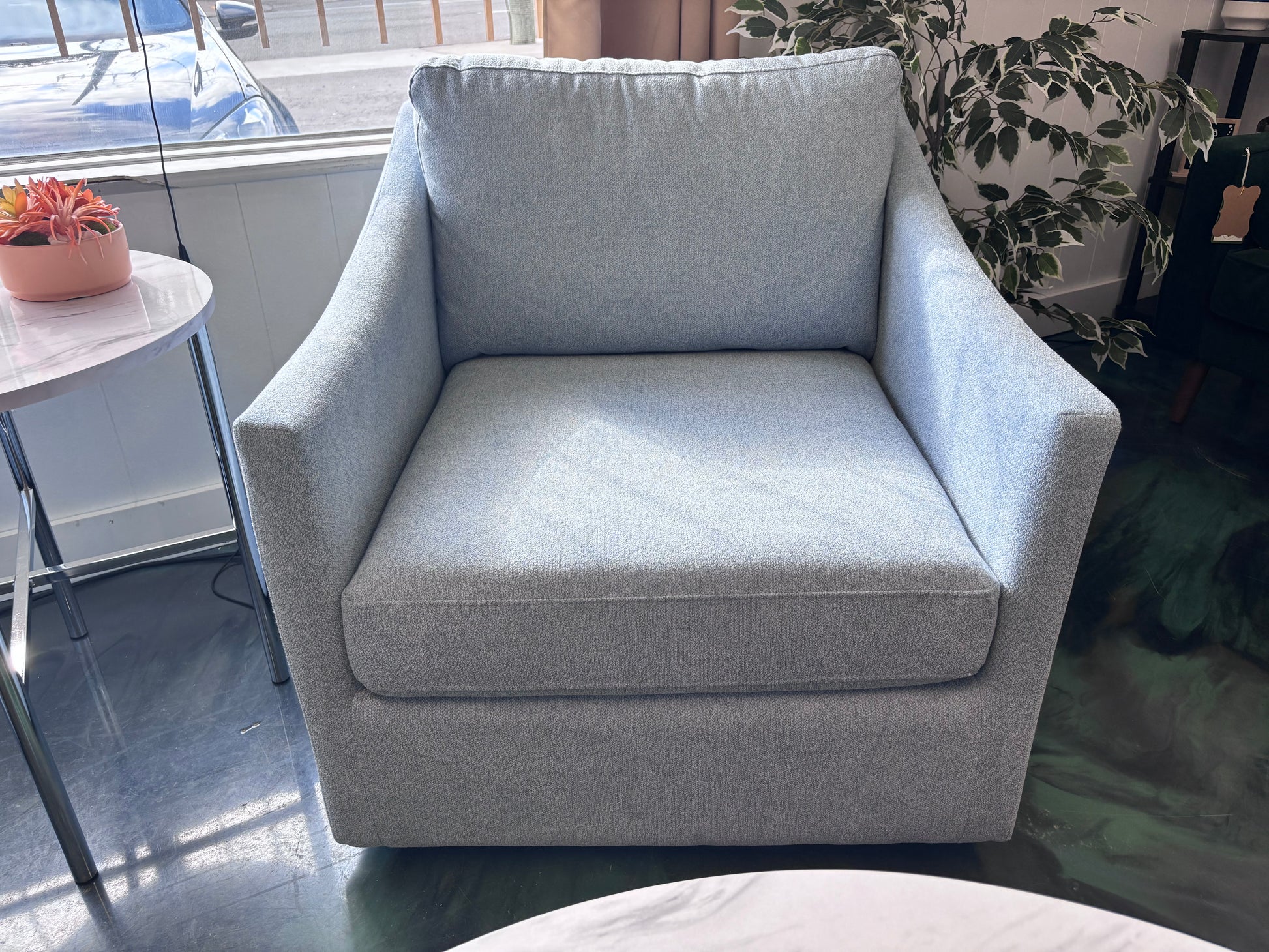Freya Blue Acacia Swivel Chair - Reclaimed Elegance