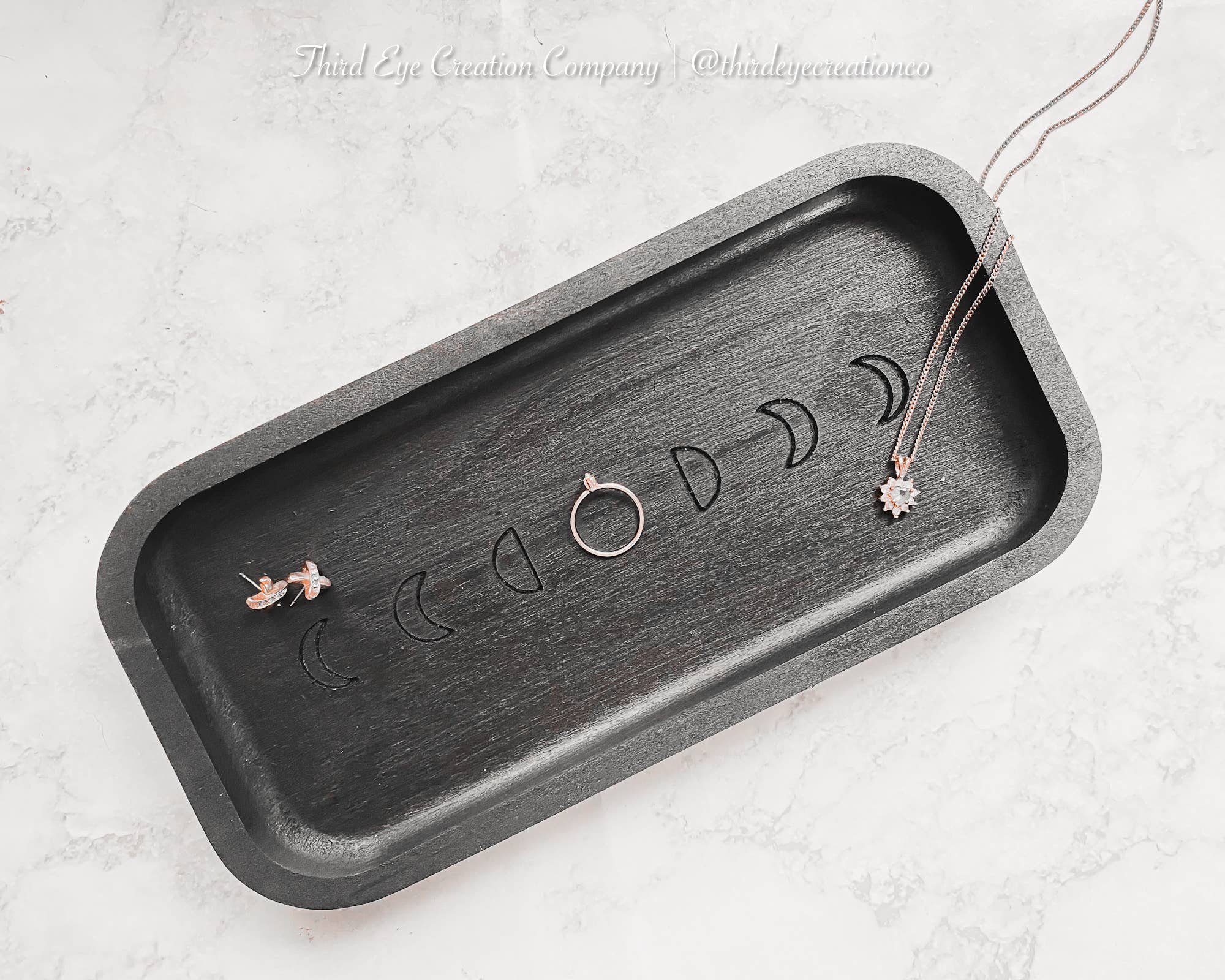 Moon Phase Tray, Celestial Catchall, Crystal Holder: Black - Reclaimed Elegance