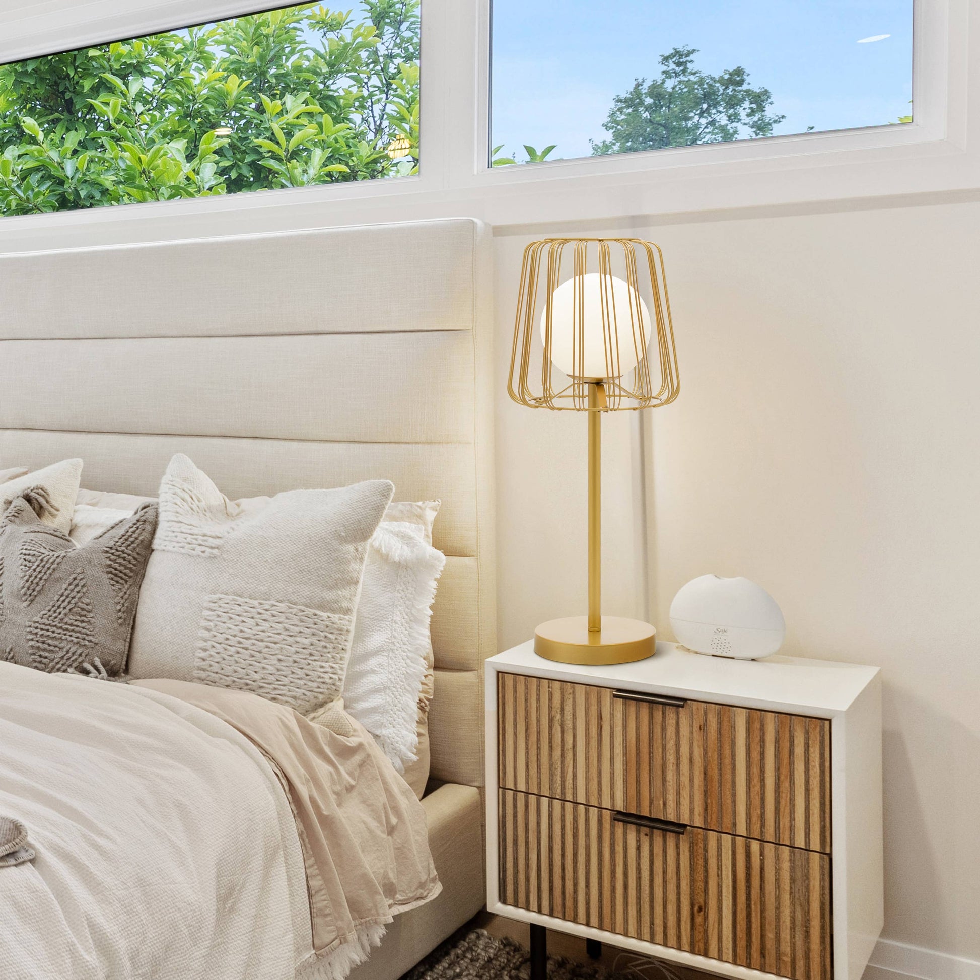 Gold Lucai Caged Globe Shade Table Lamp - Reclaimed Elegance