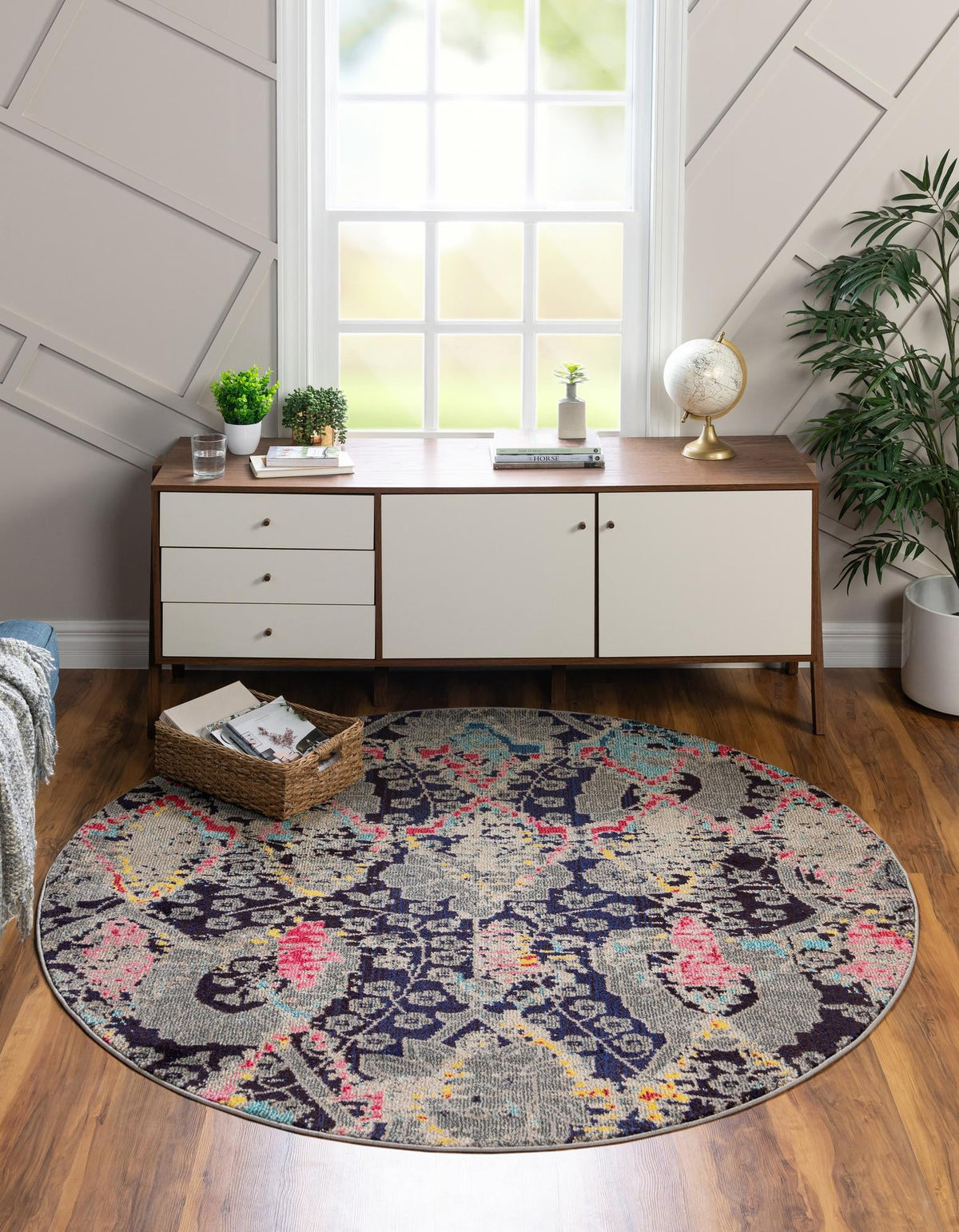 Sedona Canyon Navy Blue & Gray Area Rug | Round in room