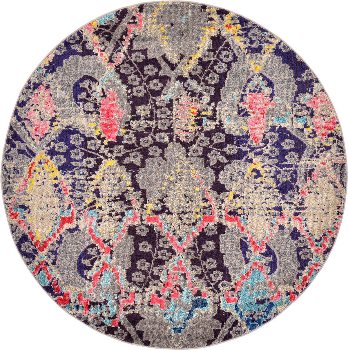 Sedona Canyon Navy Blue & Gray Area Rug | Round overhead | SKU 3122209