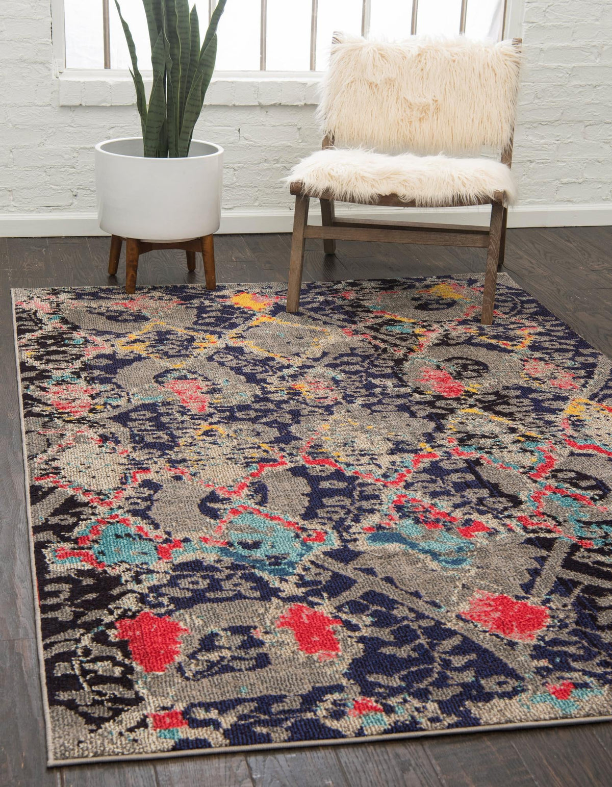 Sedona Canyon Navy Blue & Gray Area Rug | Rectangle in room