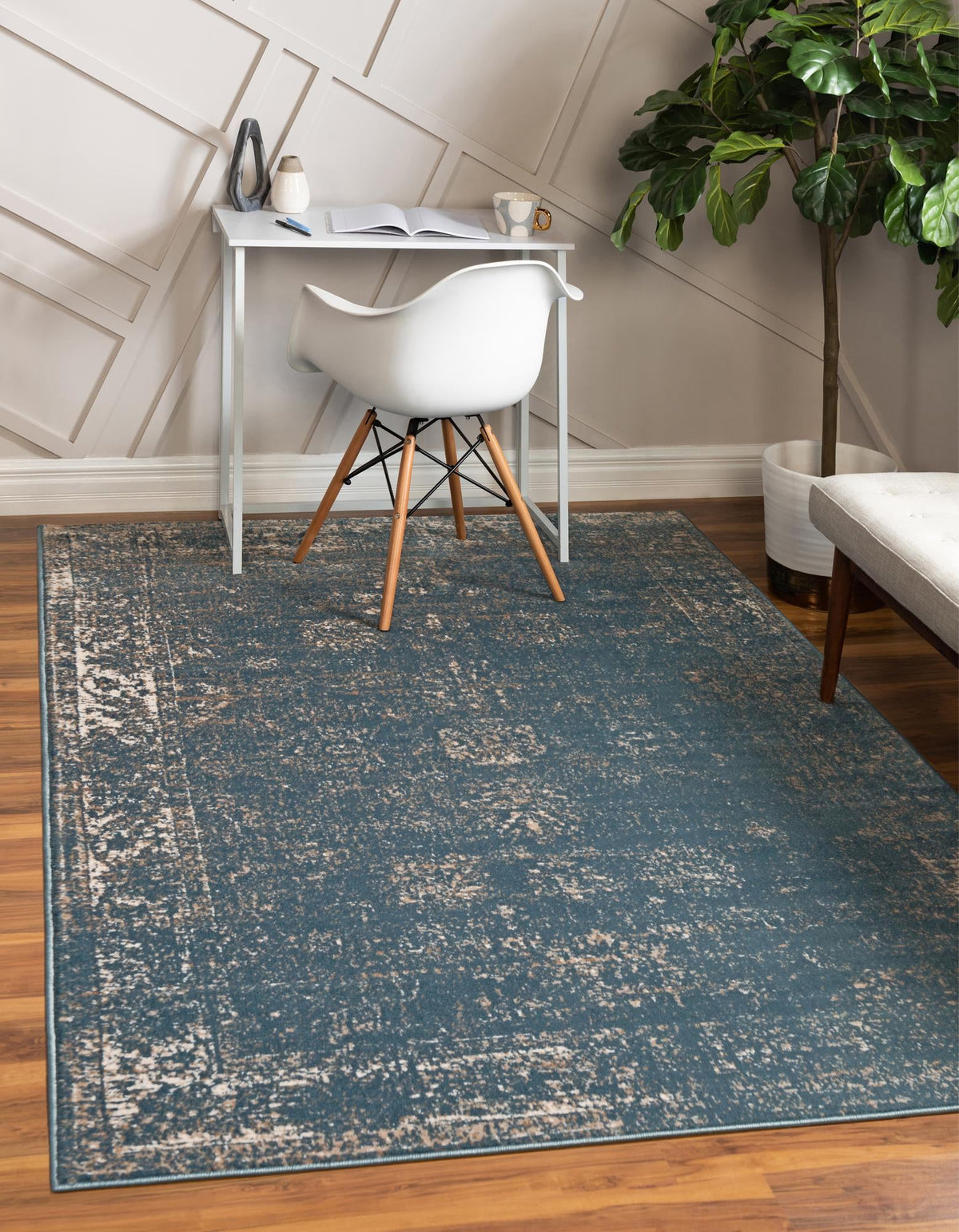 Sofia Casino Blue & Ivory Area Rug | Rectangle in room