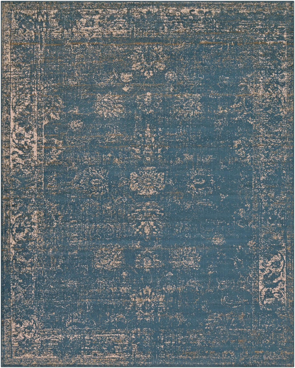 Sofia Casino Blue & Ivory Area Rug | Rectangle overhead | SKU 3134045