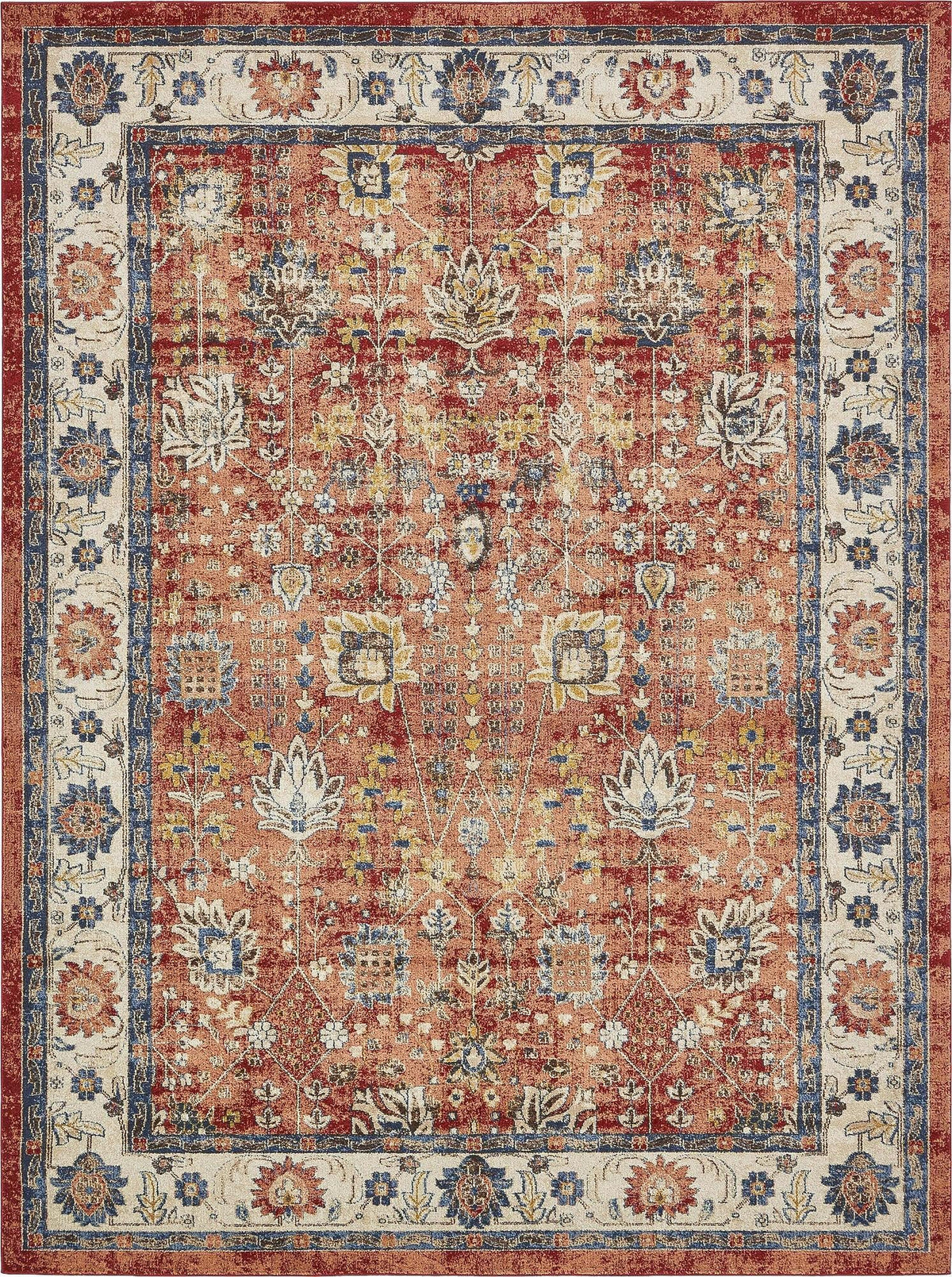 Utopia Antheia Terracotta & Blue Area Rug | Rectangle overhead | SKU 3135299