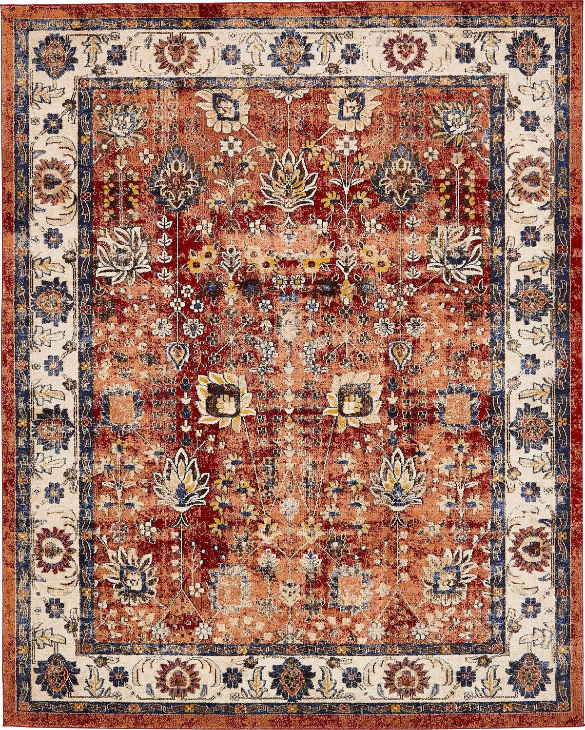 Utopia Antheia Terracotta & Blue Area Rug | Rectangle overhead | SKU 3135300