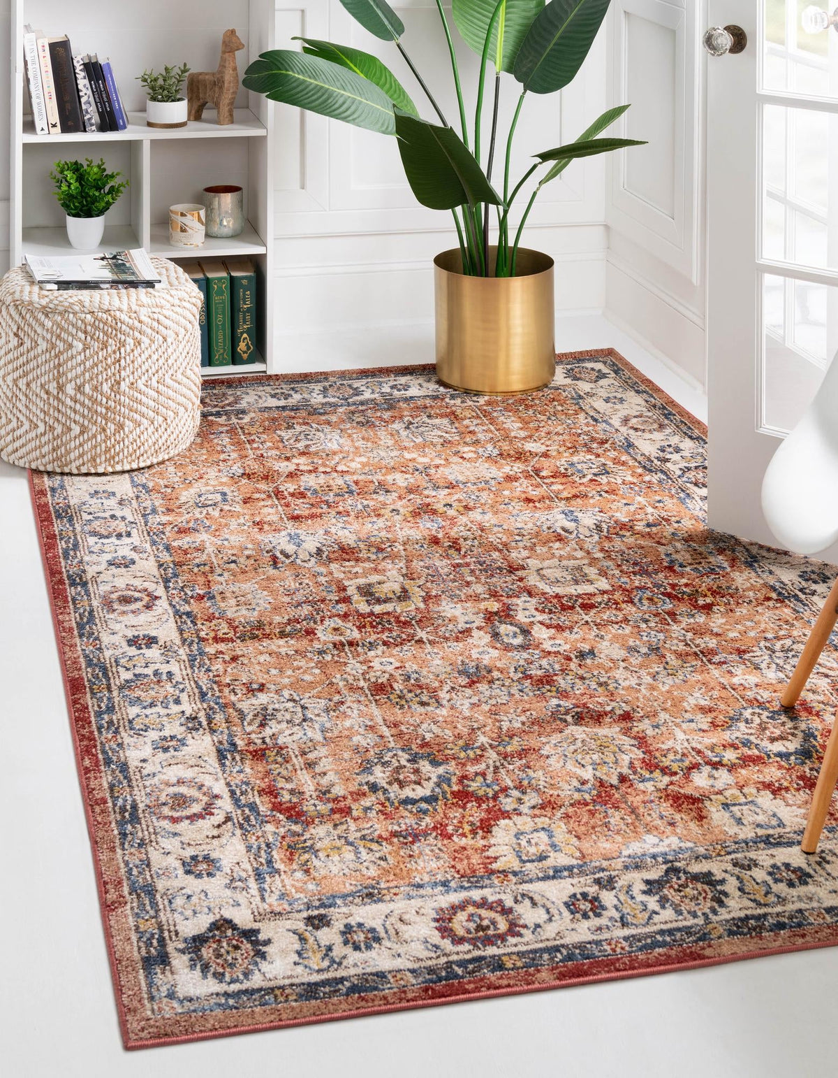 Utopia Antheia Terracotta & Blue Area Rug | Rectangle in room