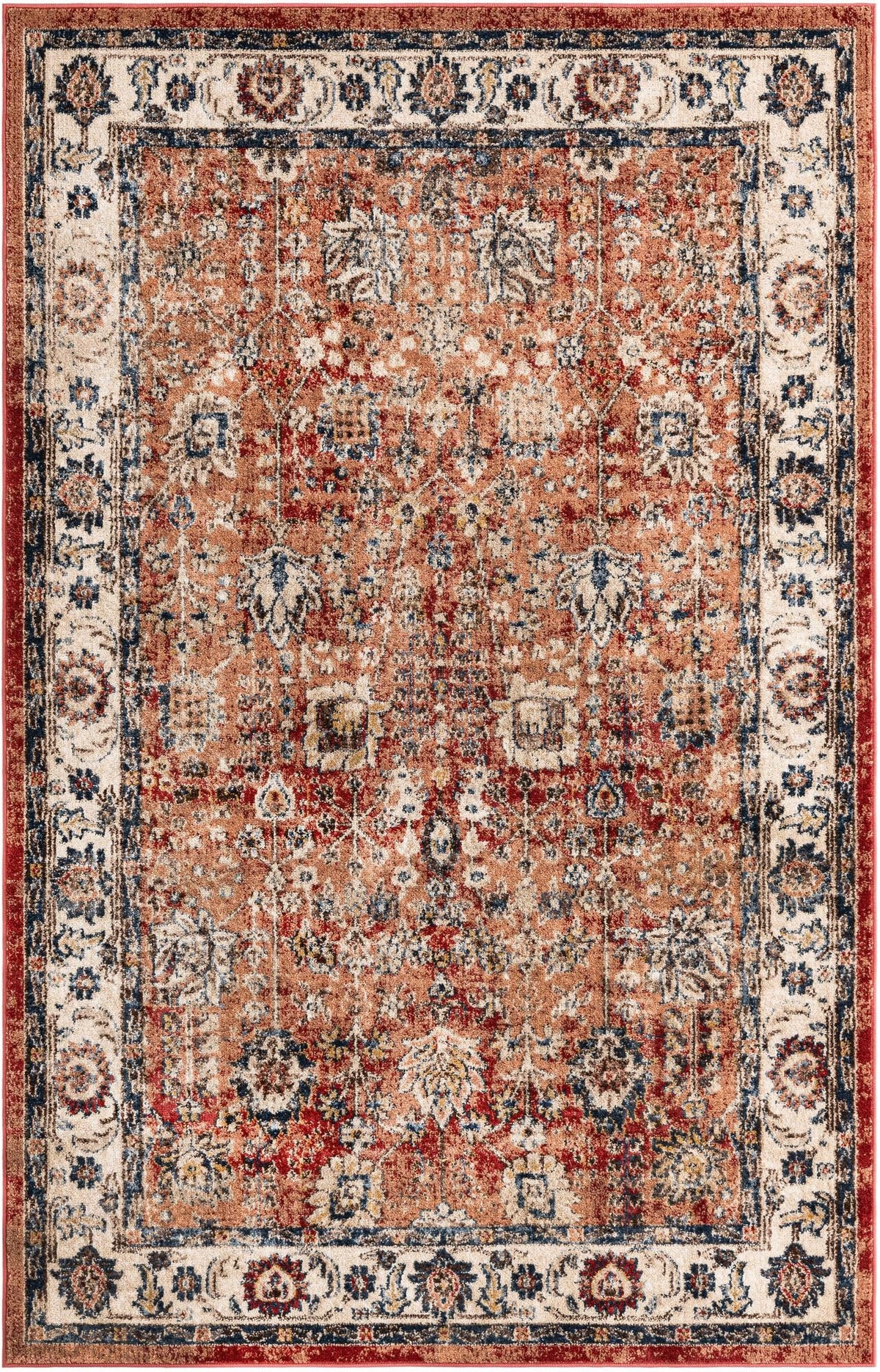 Utopia Antheia Terracotta & Blue Area Rug | Rectangle overhead | SKU 3135301