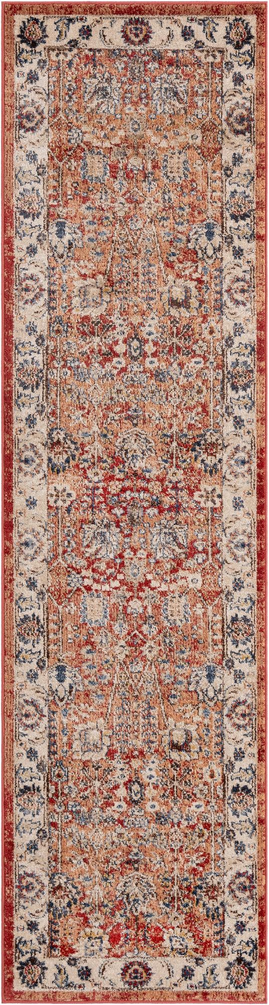 Utopia Antheia Terracotta & Blue Area Rug | Runner overhead | SKU 3135303