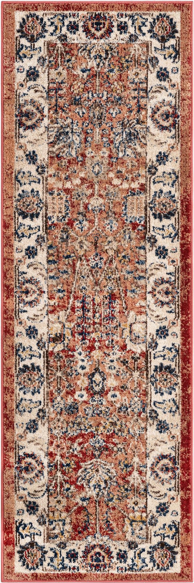 Utopia Antheia Terracotta & Blue Area Rug | Runner overhead | SKU 3135304