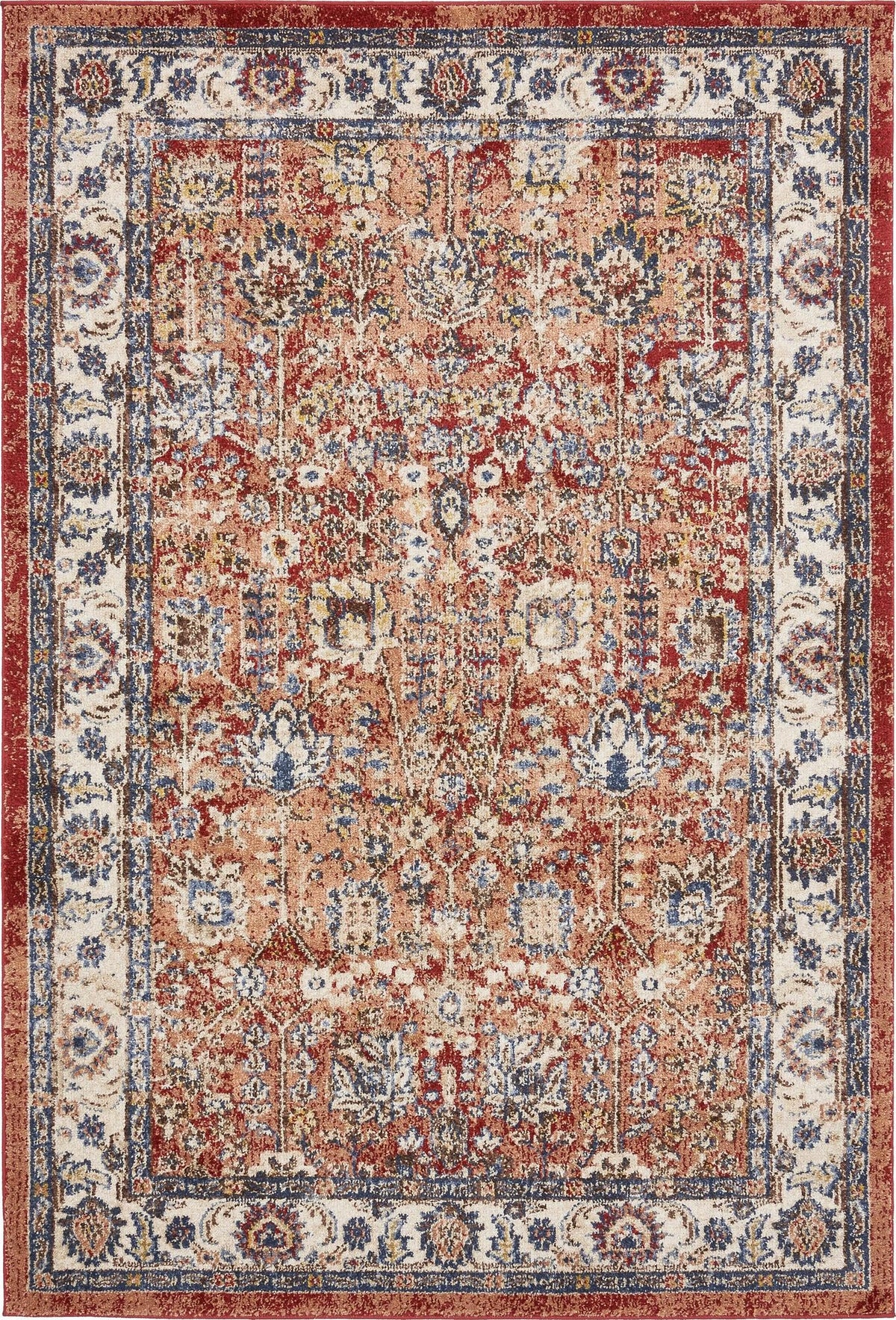 Utopia Antheia Terracotta & Blue Area Rug | Rectangle overhead | SKU 3135305