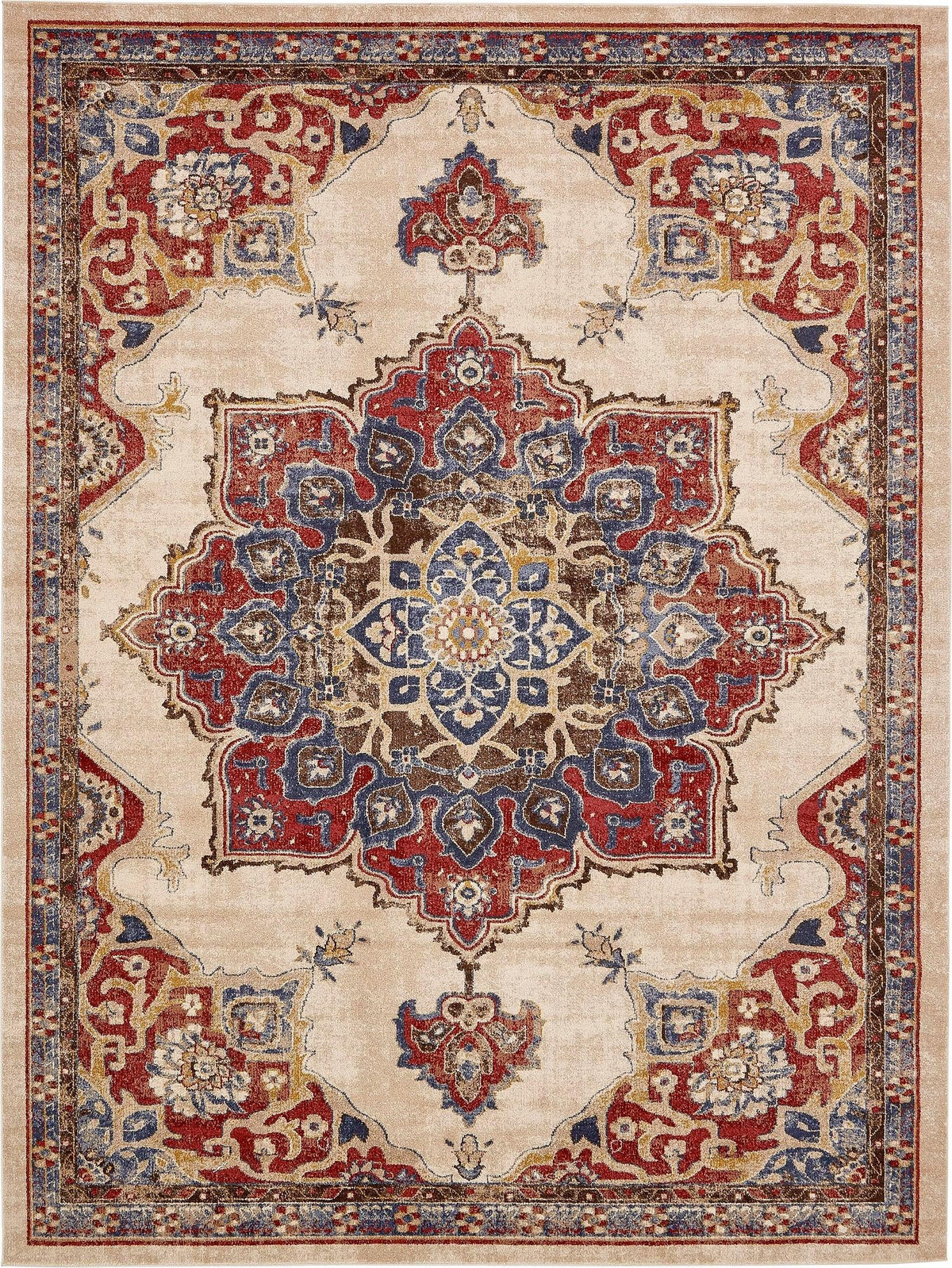 Utopia Helios Cream & Blue Area Rug | Rectangle overhead | SKU 3135331