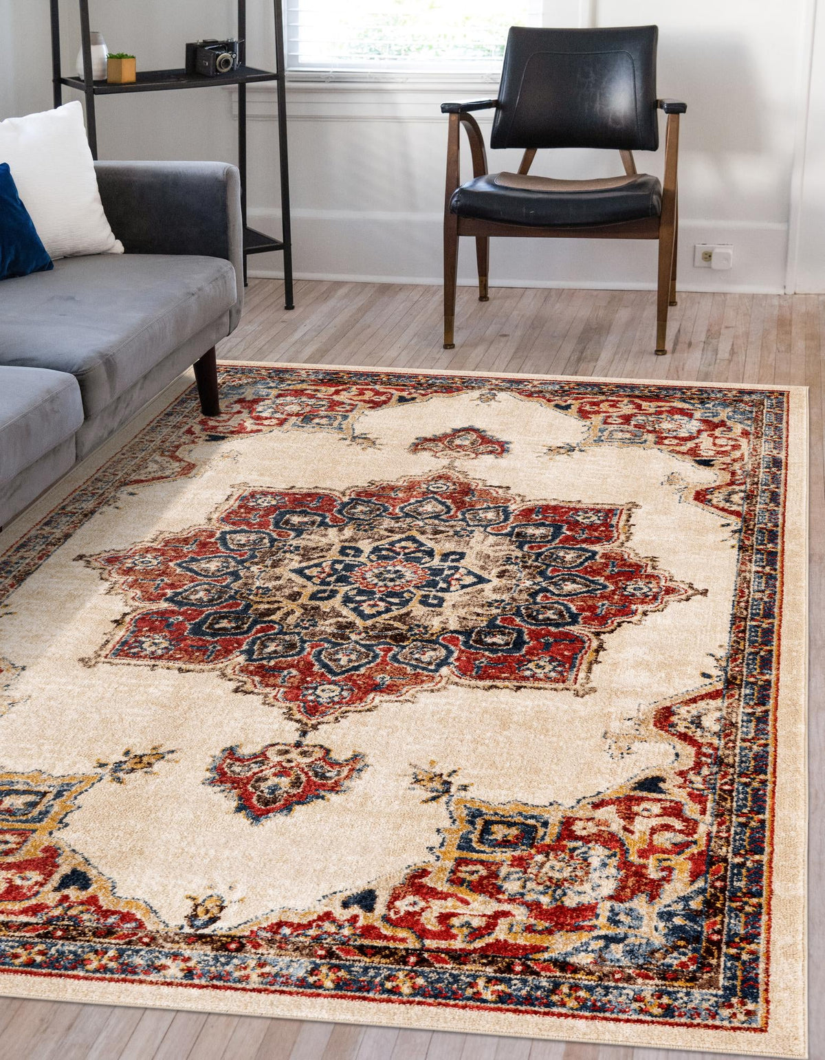 Utopia Helios Cream & Blue Area Rug | Rectangle in room