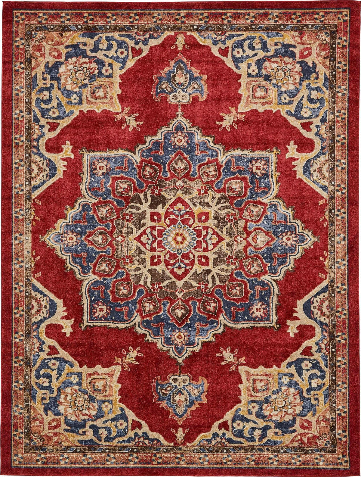 Utopia Helios Burgundy & Blue Area Rug | Rectangle overhead | SKU 3135339