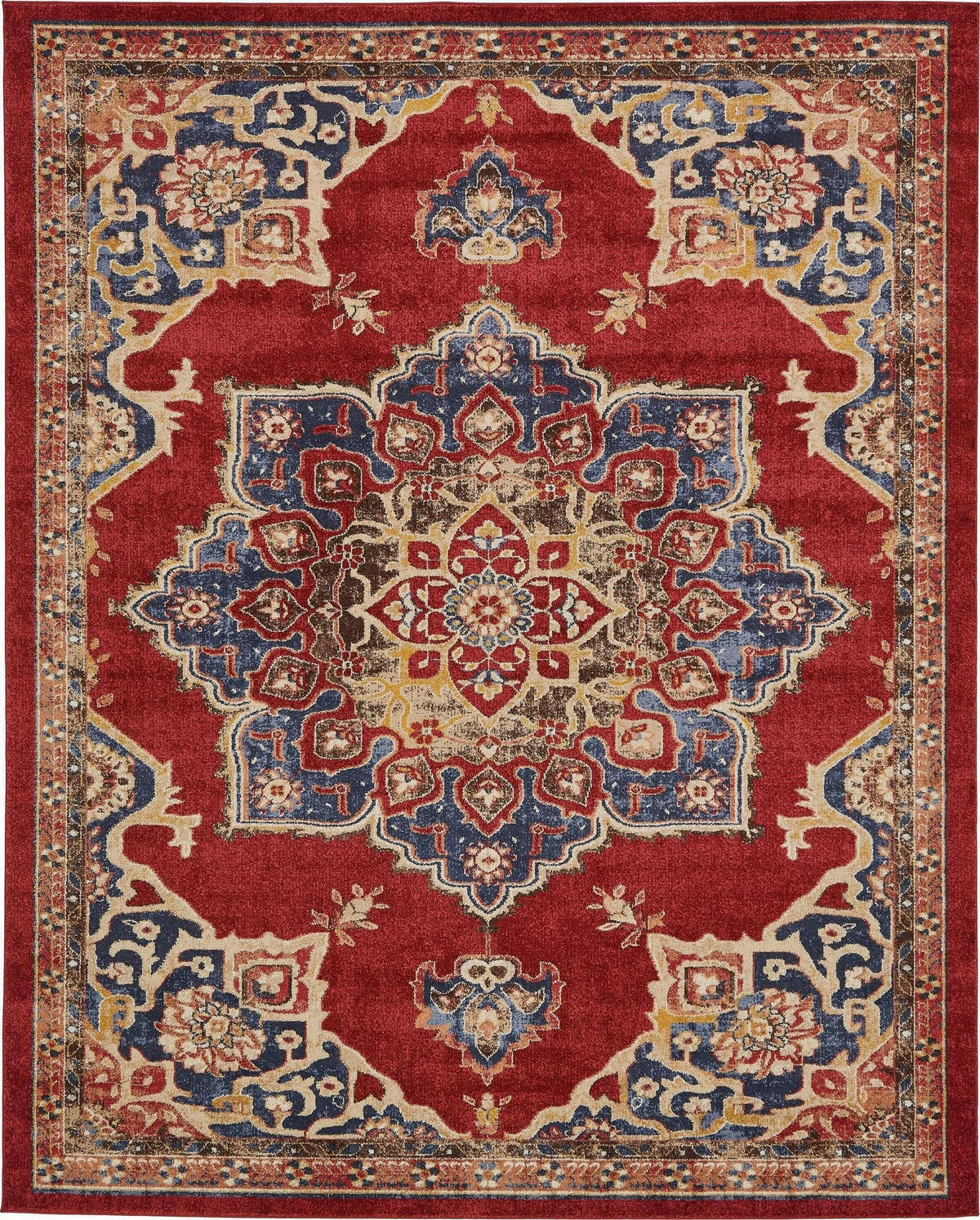 Utopia Helios Burgundy & Blue Area Rug | Rectangle overhead | SKU 3135340