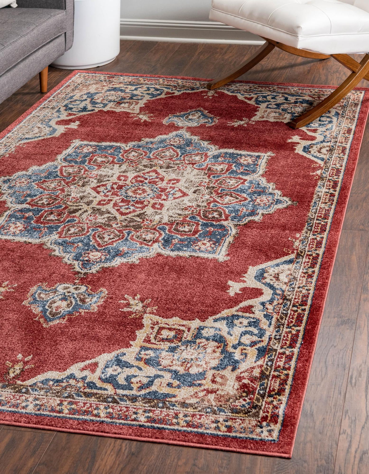 Utopia Helios Burgundy & Blue Area Rug | Rectangle in room