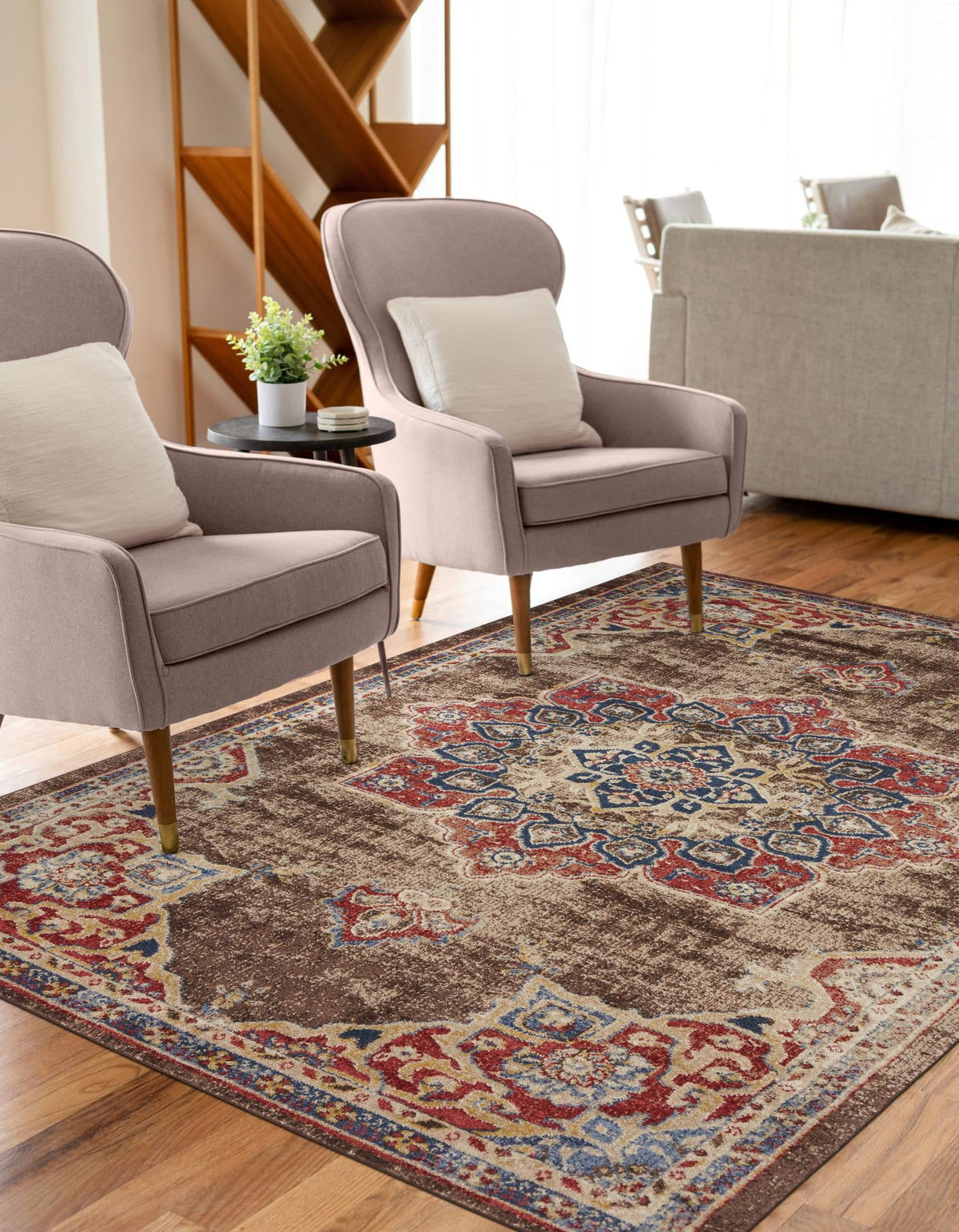 Unique Loom Utopia Collection Area Rug - Helios (Chocolate Brown/Beige) lifestyle