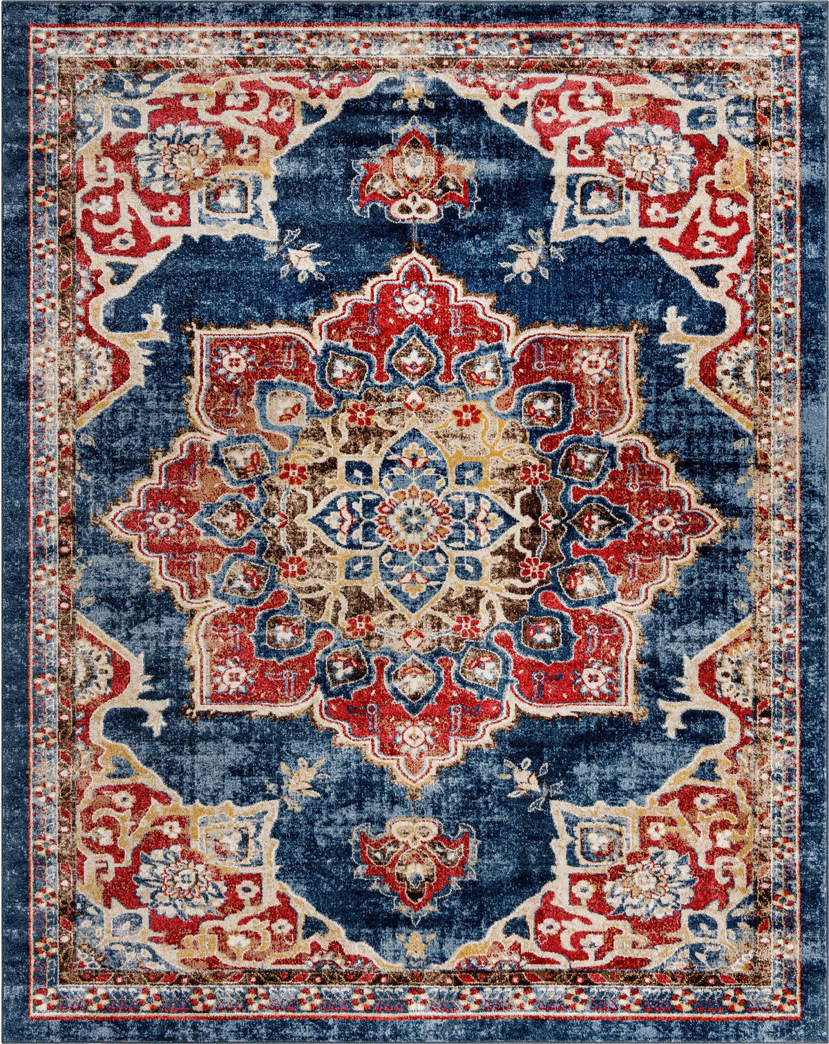 Utopia Helios Dark Blue & Beige Area Rug, overhead view