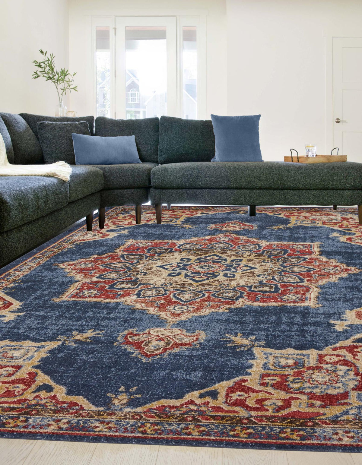 Utopia Helios Dark Blue & Beige Area Rug, room setting