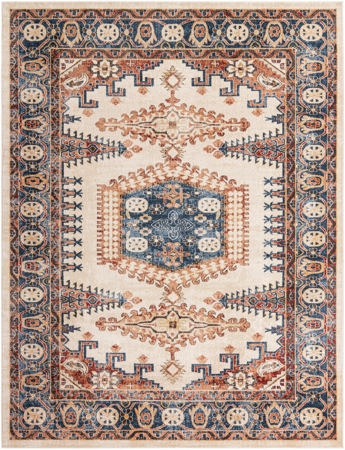 Utopia Larissa Cream & Blue Area Rug | Rectangle overhead | SKU 3135387