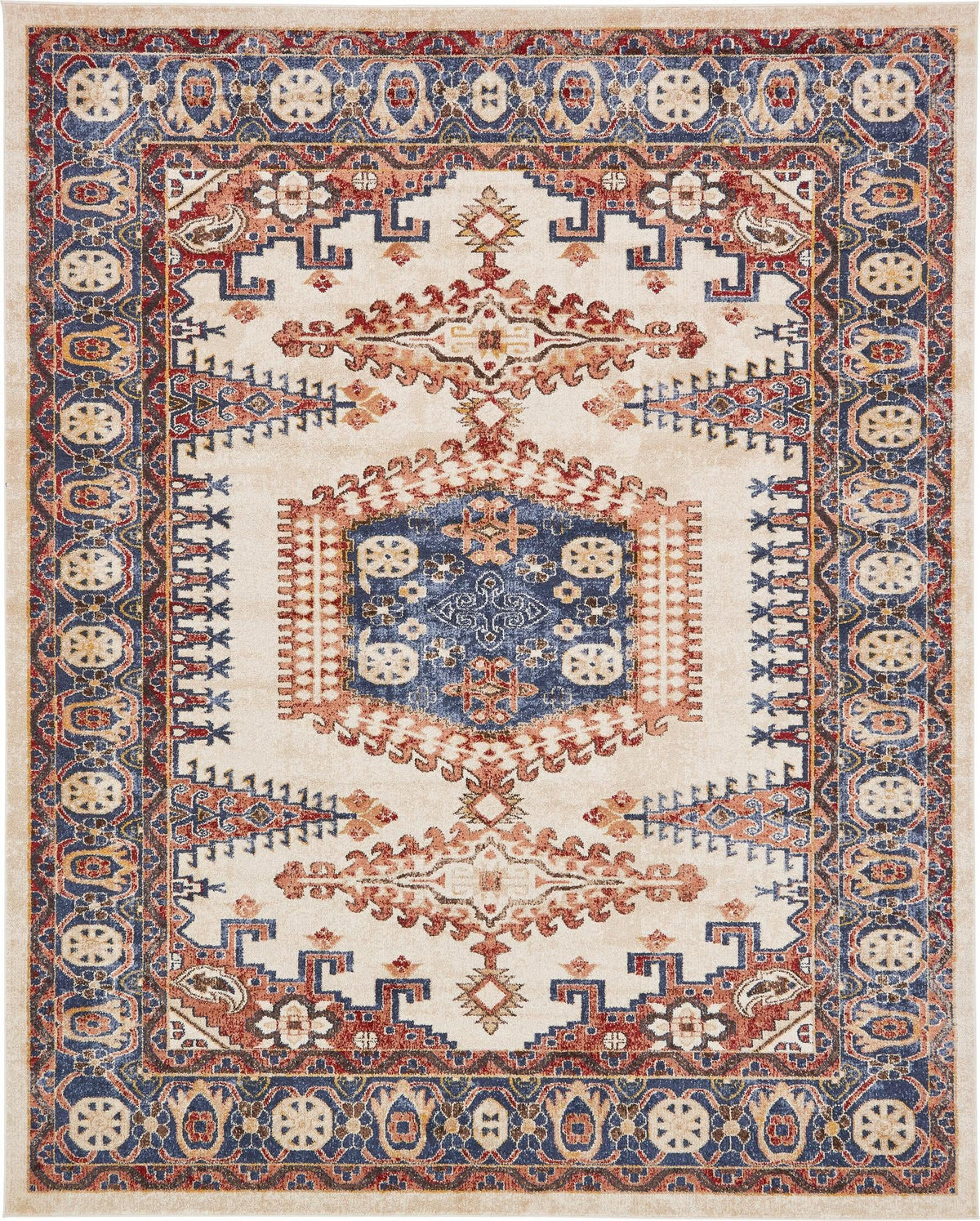 Utopia Larissa Cream & Blue Area Rug | Rectangle overhead | SKU 3135388