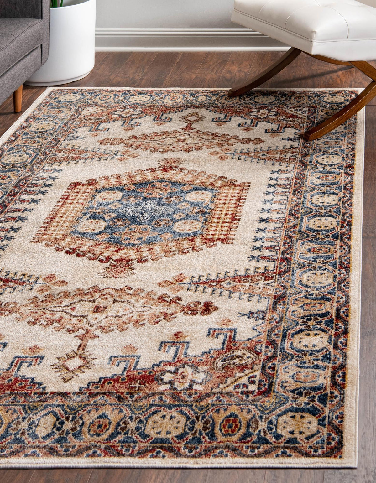 Utopia Larissa Cream & Blue Area Rug | Rectangle in room