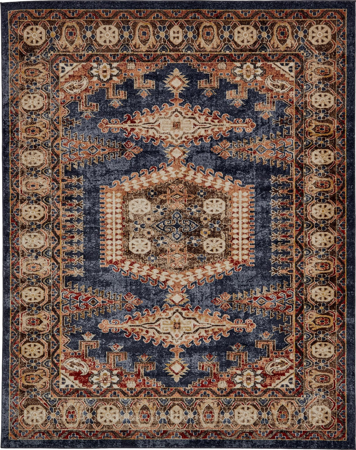 Utopia Larissa Blue & Brown Area Rug overhead Rectangle 8' x 10'