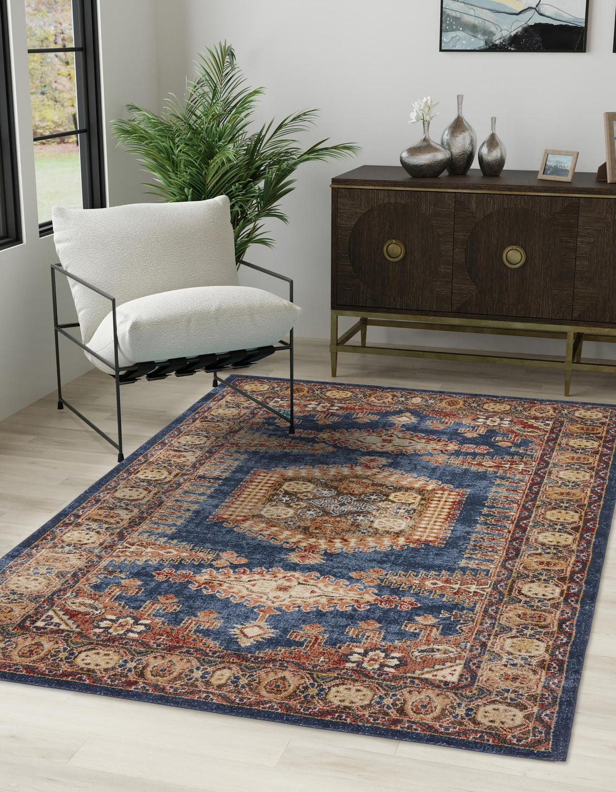 Utopia Larissa Blue & Brown Area Rug lifestyle Rectangle