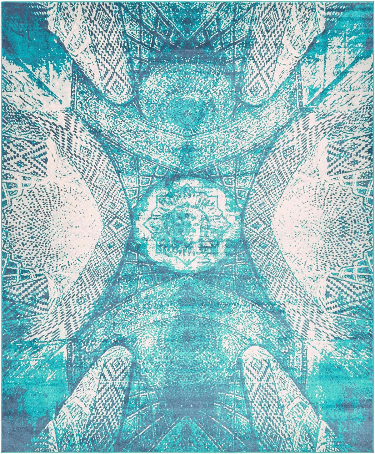 Sofia Albert Turquoise and Ivory area rug, rectangle overhead view