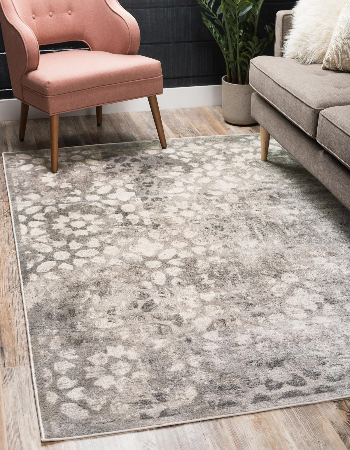 Sofia Larvotto Dark Gray & Gray Area Rug | Rectangle in room
