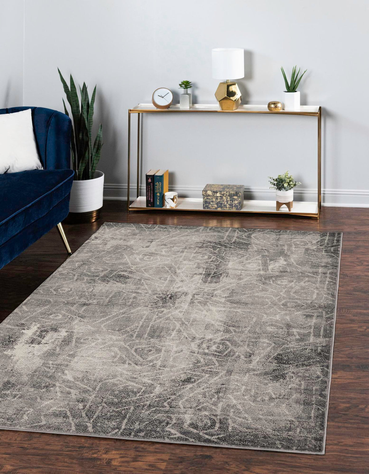 Sofia Rainier Dark Gray & Gray Area Rug | Rectangle in room