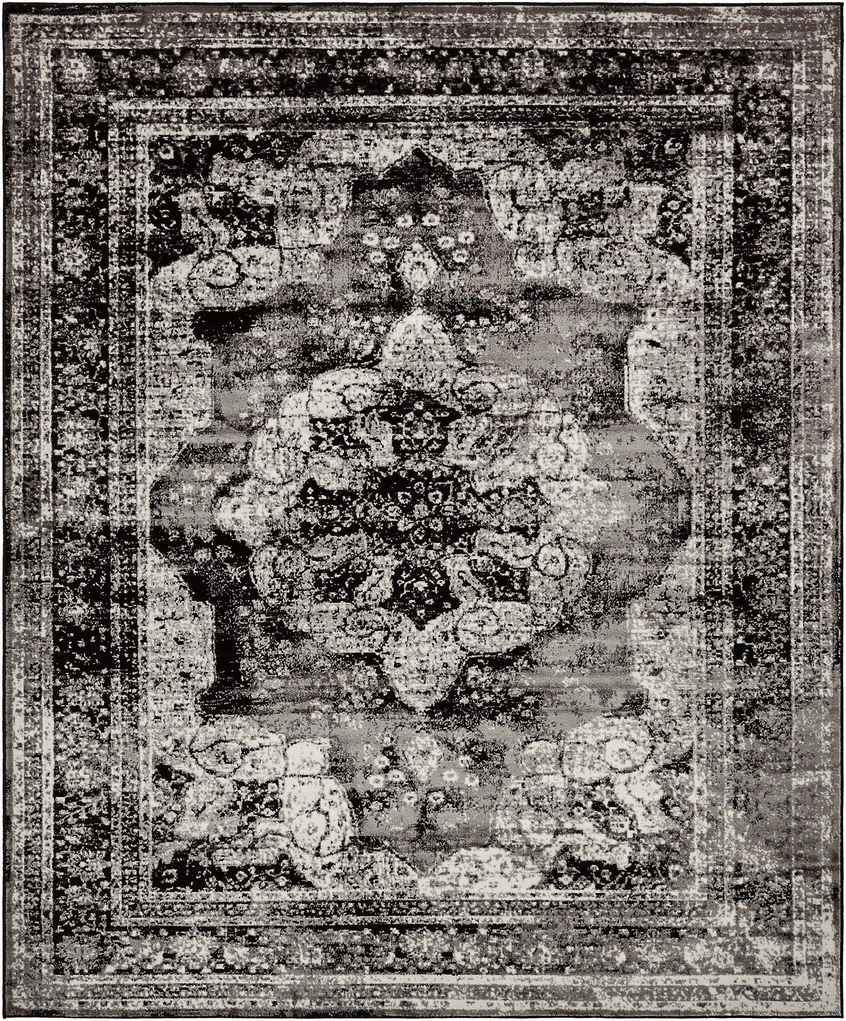 Sofia Salle Garnier Black & Ivory Area Rug overhead Rectangle 7' 10" x 10'