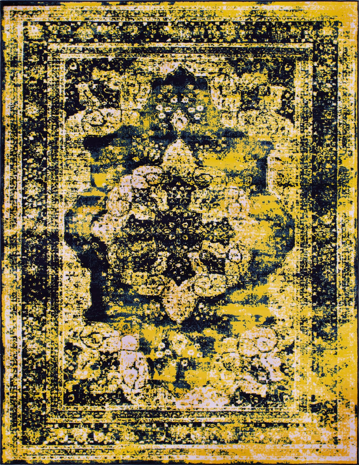 Sofia Salle Garnier Navy Blue & Yellow Area Rug | Rectangle overhead alternative