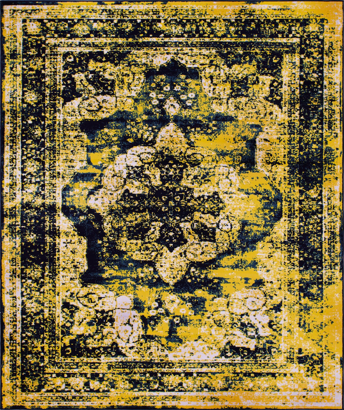 Sofia Salle Garnier Navy Blue & Yellow Area Rug | Rectangle overhead | SKU 3137840