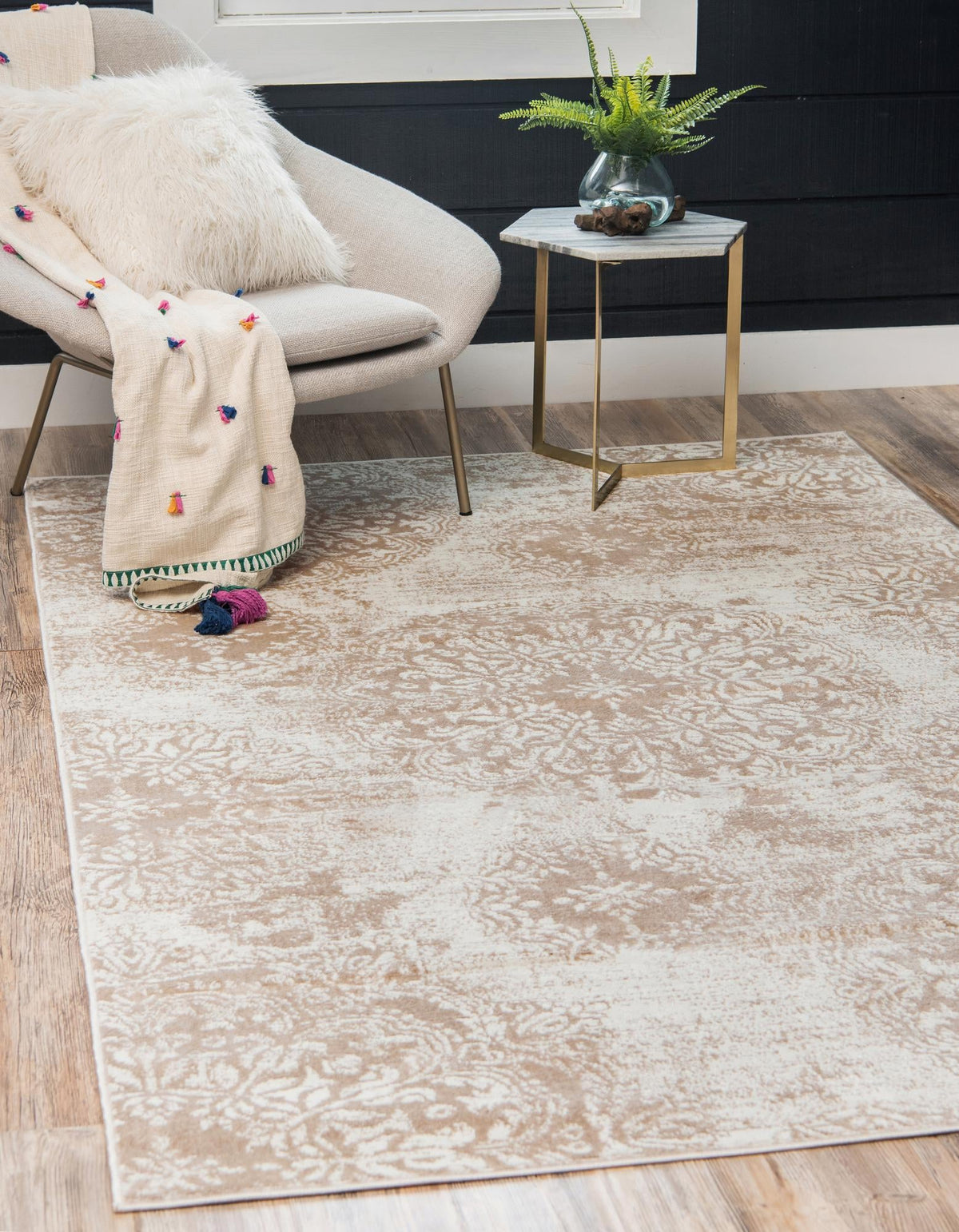 Sofia Grand Beige & Ivory Area Rug | Rectangle in room