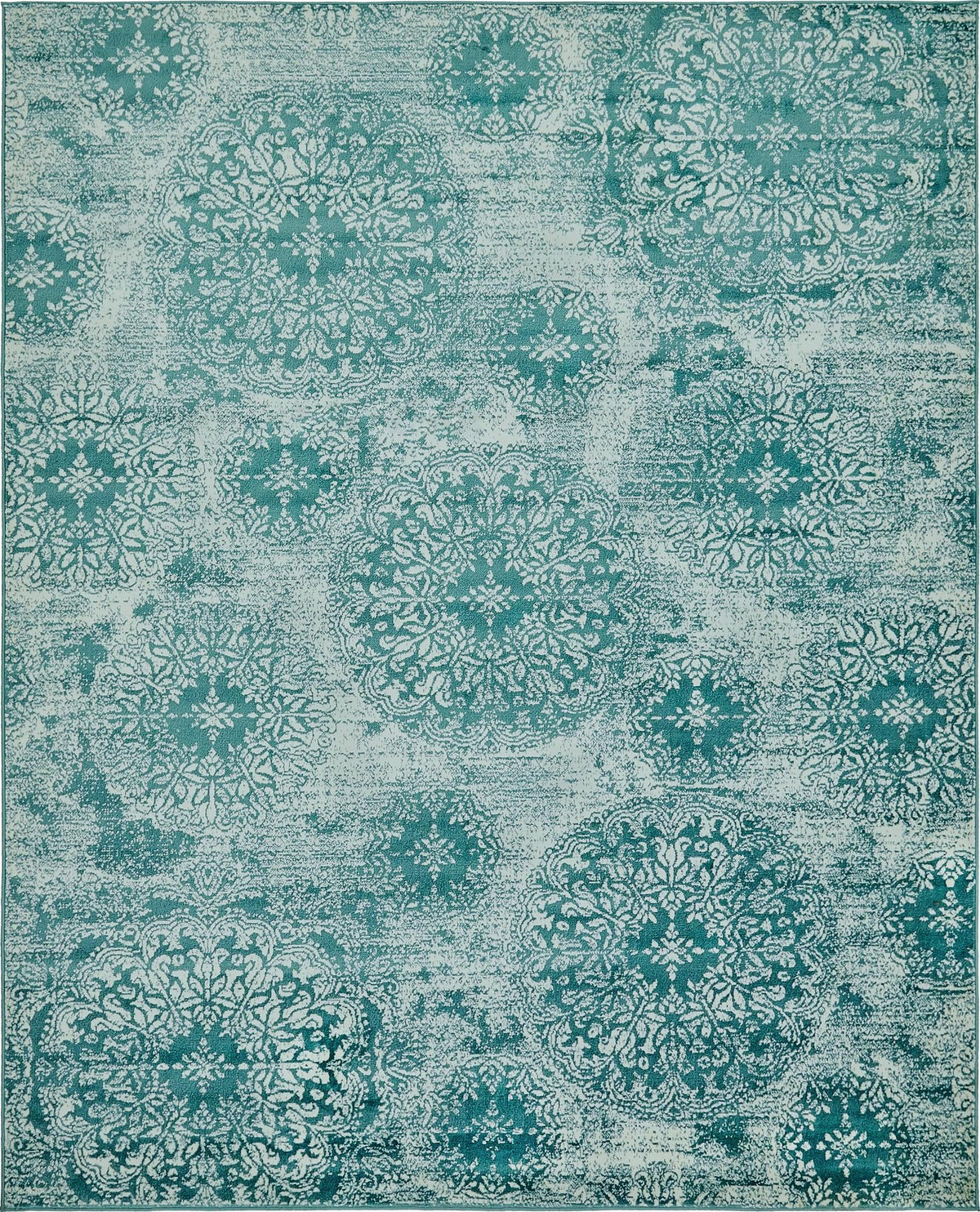 Sofia Grand Turquoise & Ivory Area Rug | Rectangle overhead | SKU 3138687