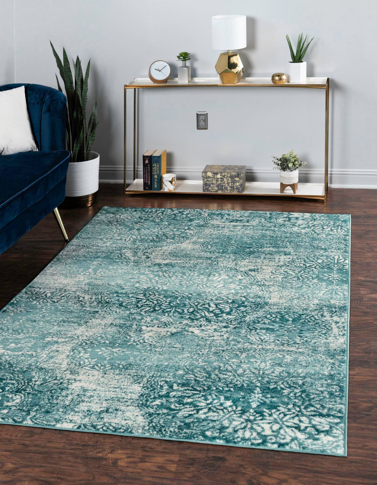 Sofia Grand Turquoise & Ivory Area Rug | Rectangle in room