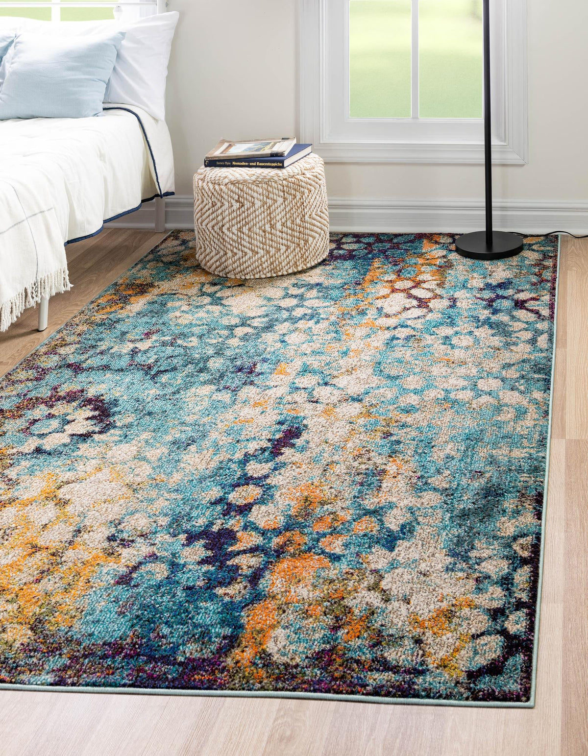 Vita Pollock Blue & Brown Area Rug | Rectangle in room