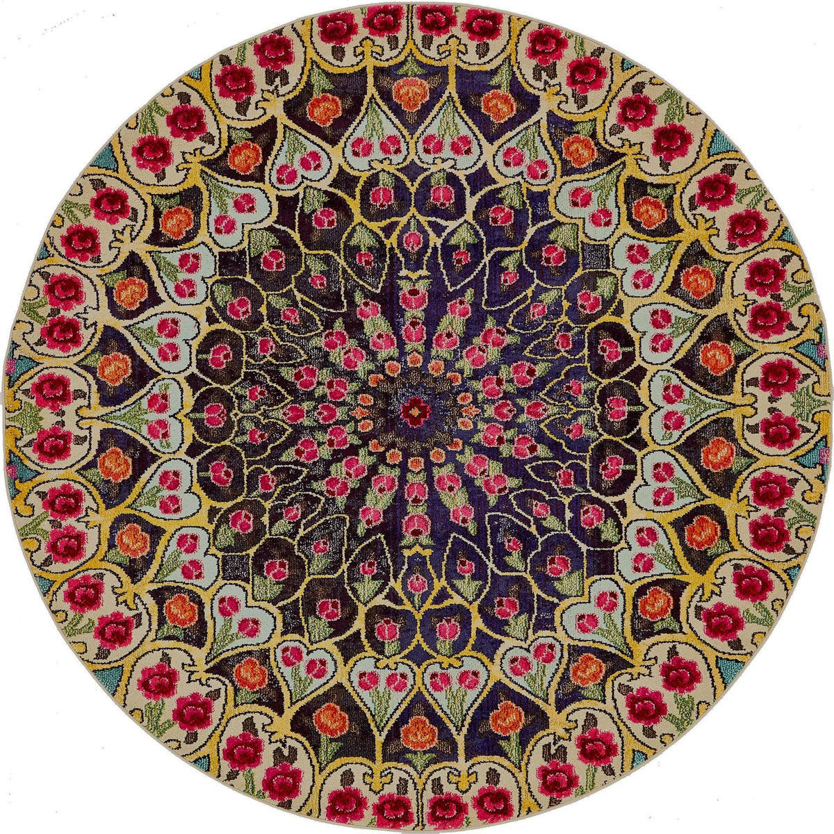 Vita O' Keefe Multi & Blue Area Rug | Round overhead | SKU 3139975