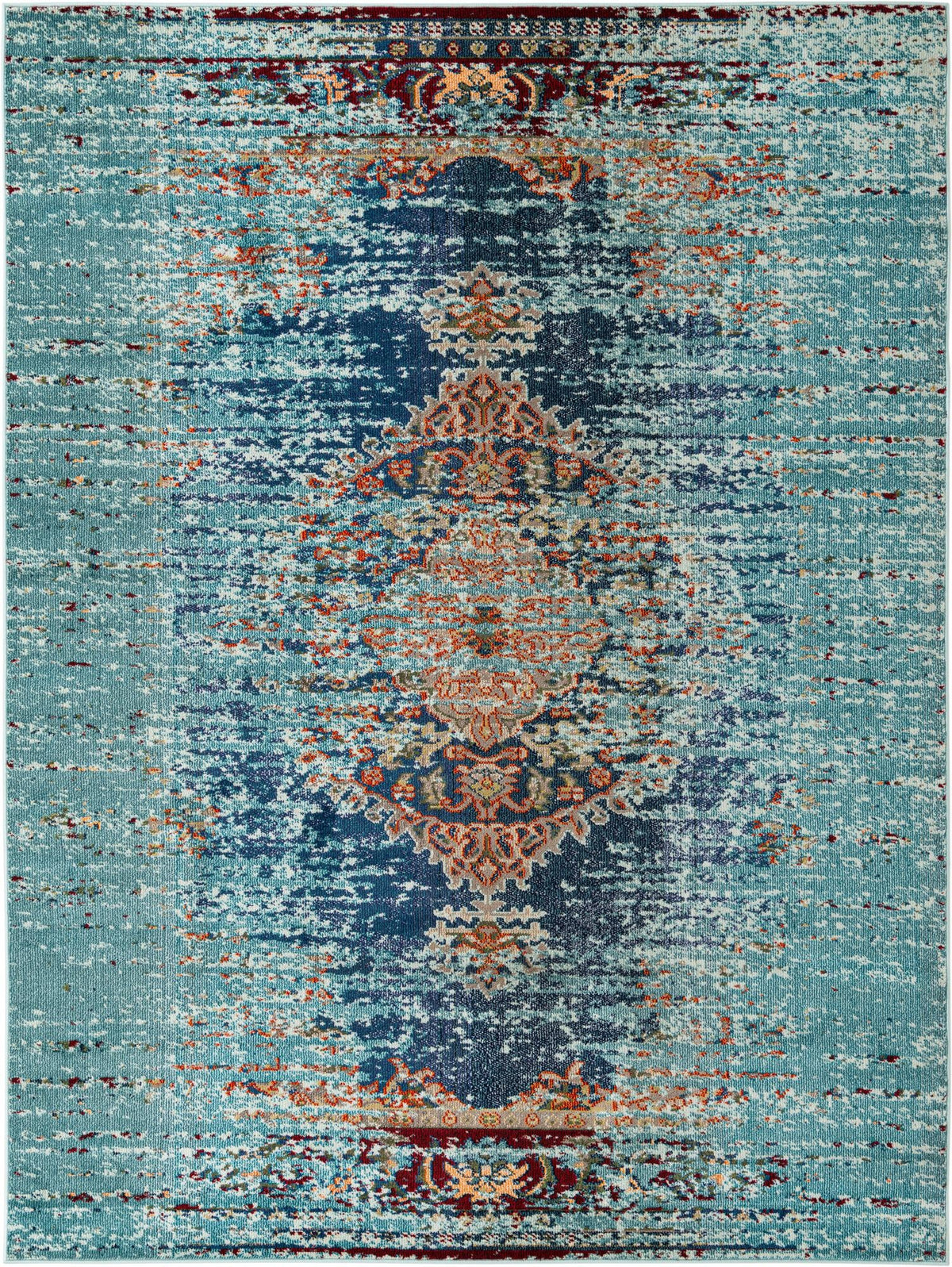 Vita Warhol Turquoise & Beige Area Rug, overhead view