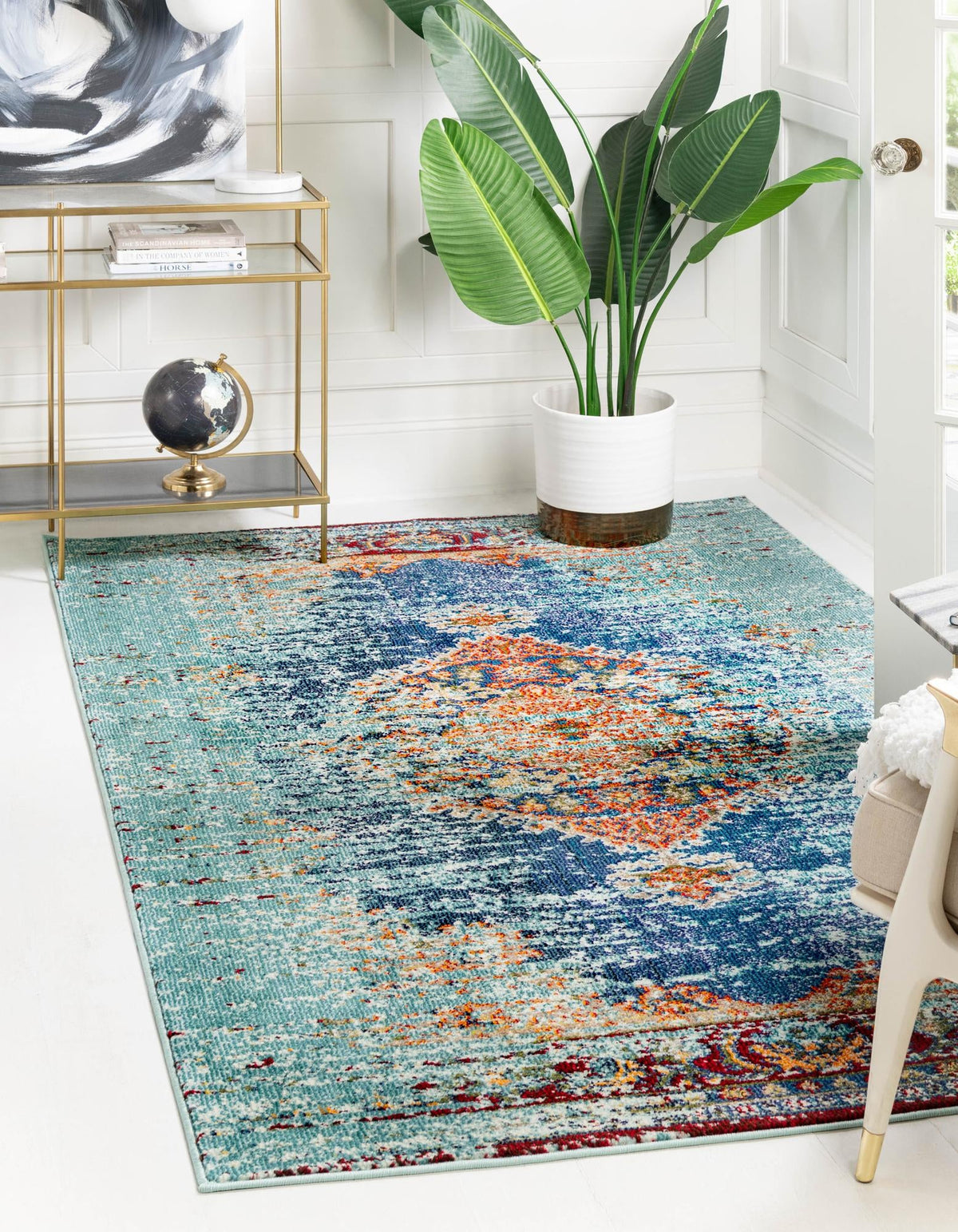 Vita Warhol Turquoise & Beige Area Rug, room setting