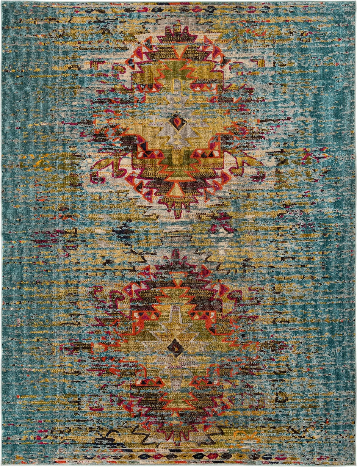 Vita Chagall Turquoise & Cream Area Rug, overhead view