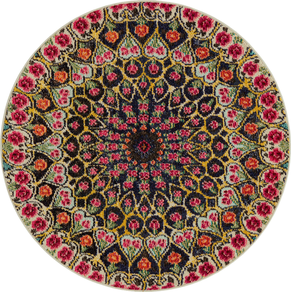 Vita O' Keefe Multi & Blue Area Rug | Round overhead | SKU 3140087
