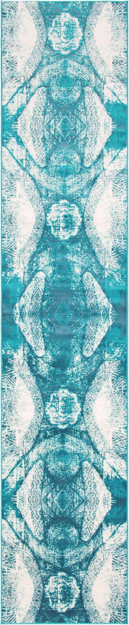 Sofia Albert Turquoise and Ivory area rug, extra-long runner overhead view