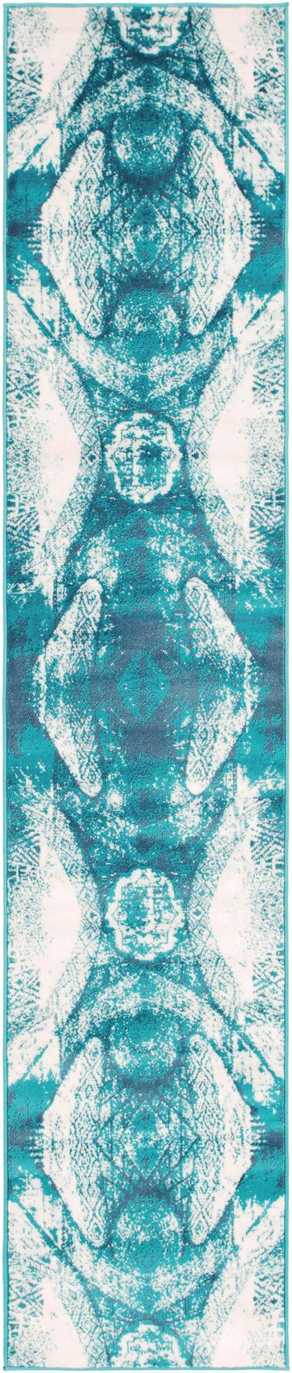 Sofia Albert Turquoise and Ivory area rug, runner overhead view