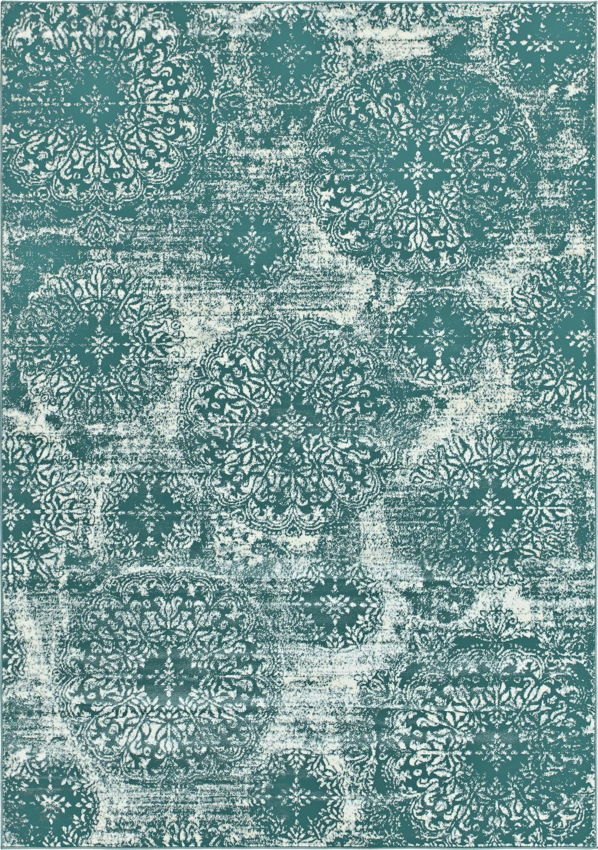Sofia Grand Turquoise & Ivory Area Rug | Rectangle overhead alternative