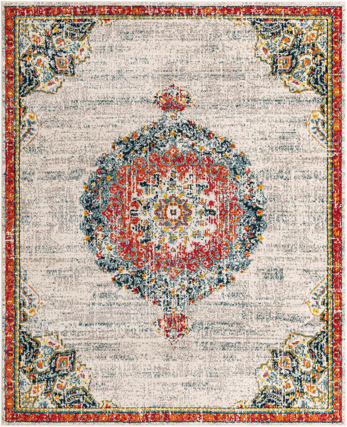Penrose Alexis Ivory & Blue Area Rug overhead Rectangle 7' 10" x 10'