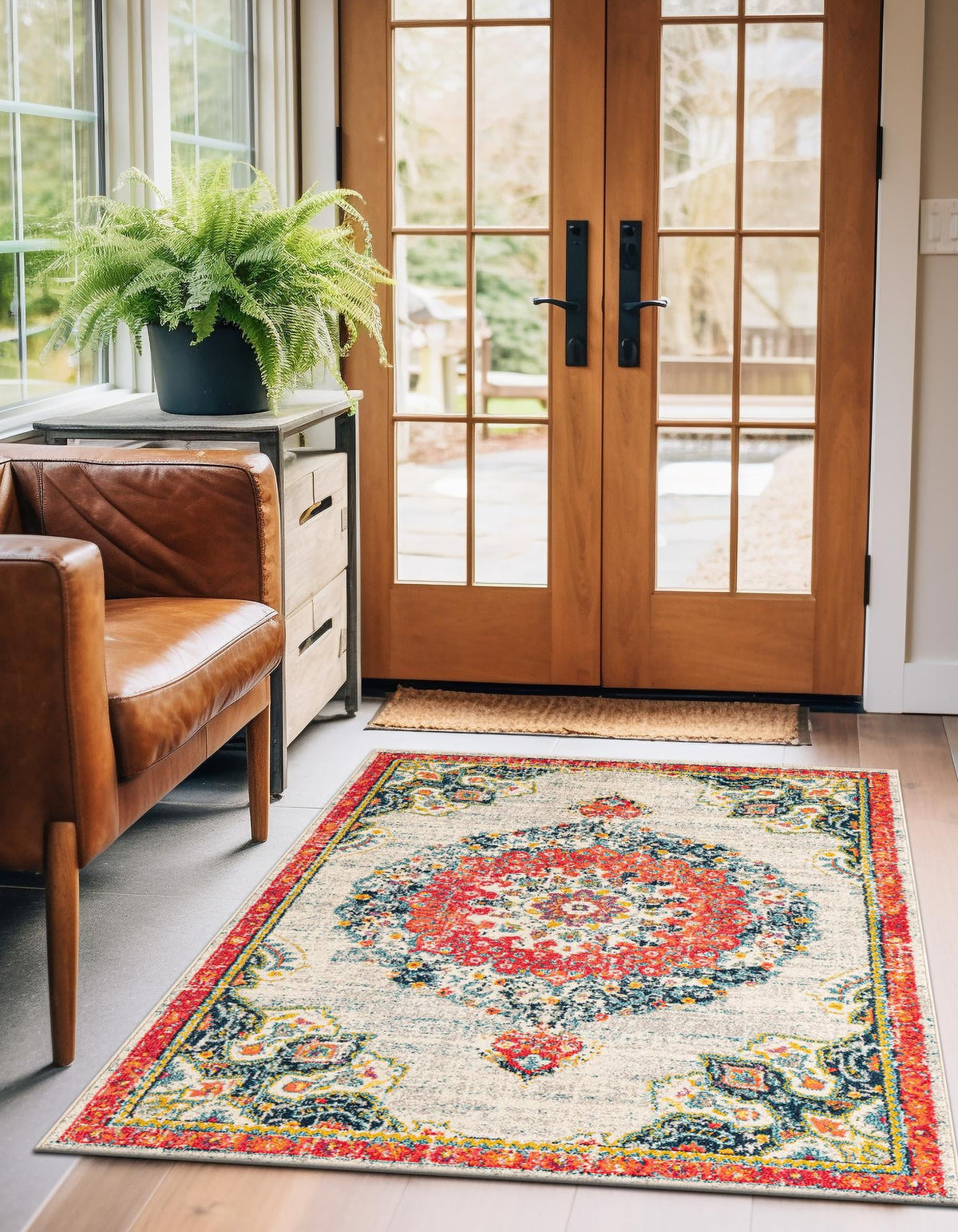 Penrose Alexis Ivory & Blue Area Rug lifestyle Rectangle