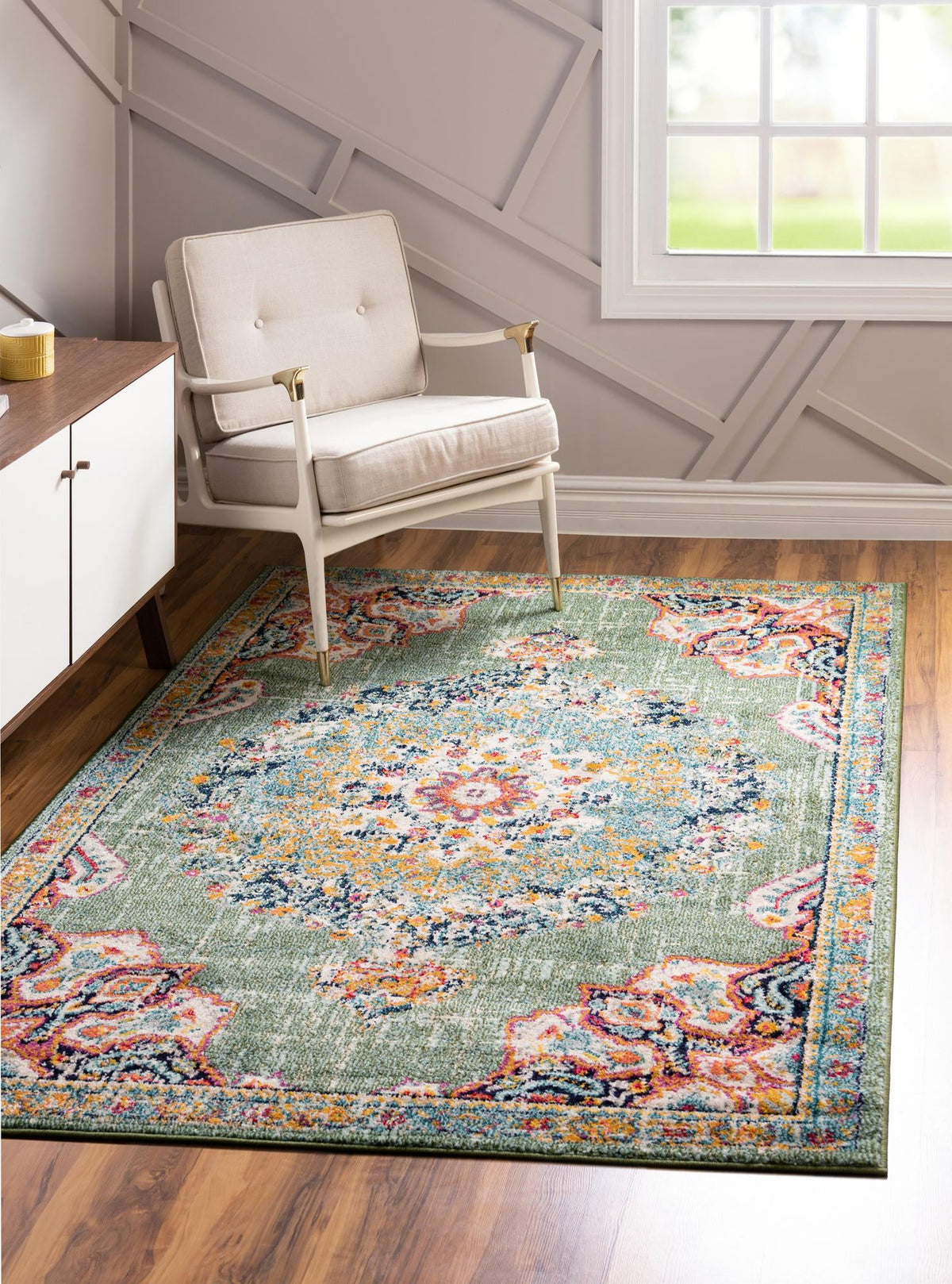 Penrose Alexis Green & Black Area Rug lifestyle Rectangle